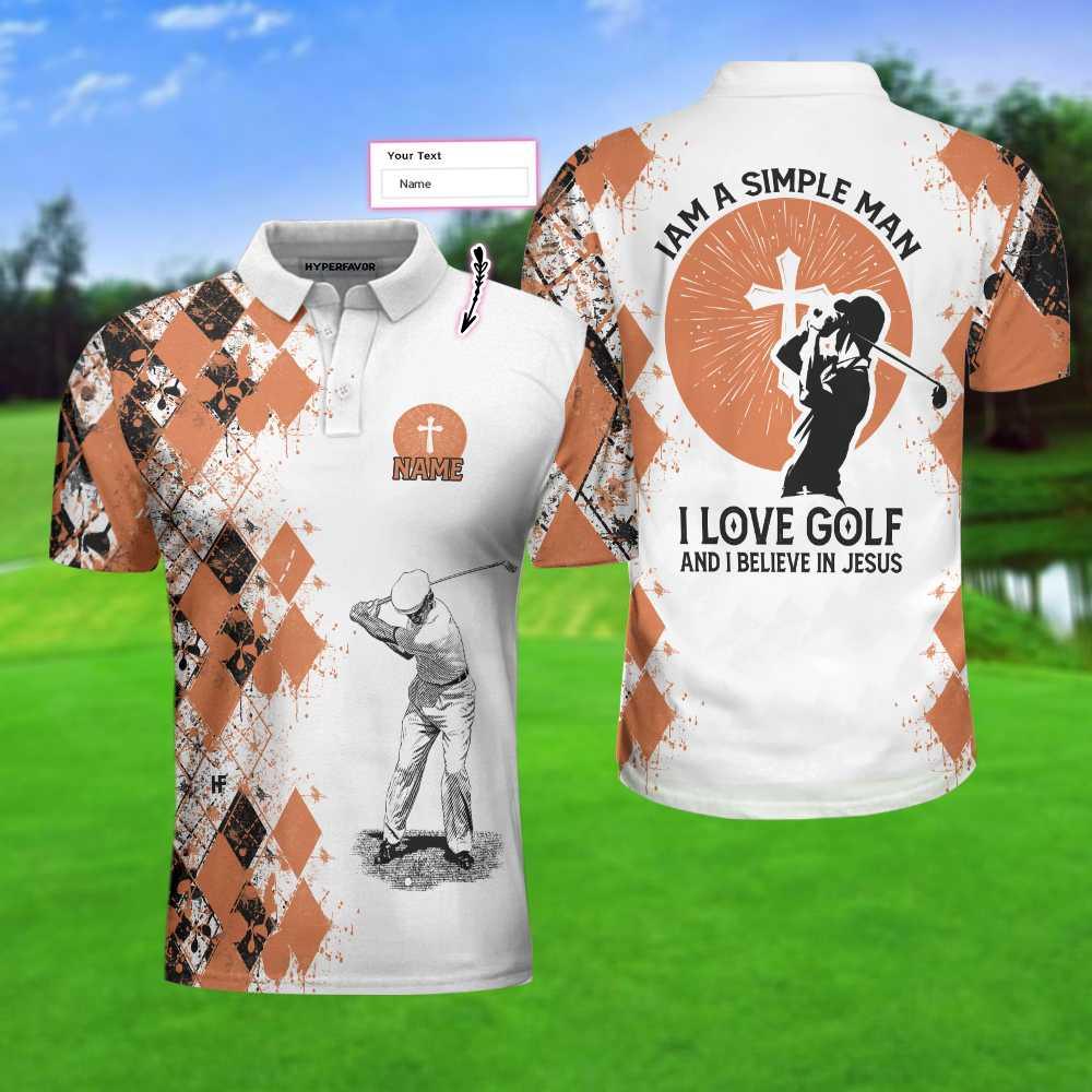 Men Golf Polo Shirt - Personalized Argyle Pattern Golf Men Polo Shirt, Golf I Am A Simple Man Custom Shirt For Male, Unique Male Golf Gift