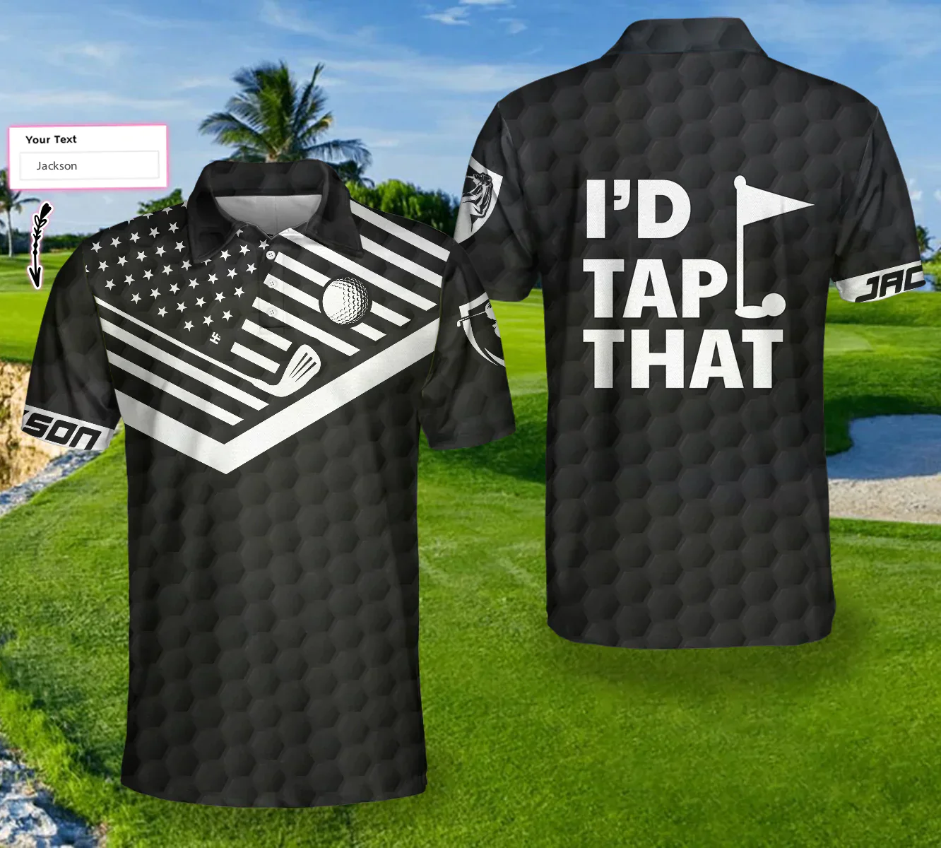 Men Golf Polo Shirt - Personalized Golf American Flag Golf Polo Shirt, I'd Tap That Golf Custom Shirt For Men, Gift Idea For Male Player
