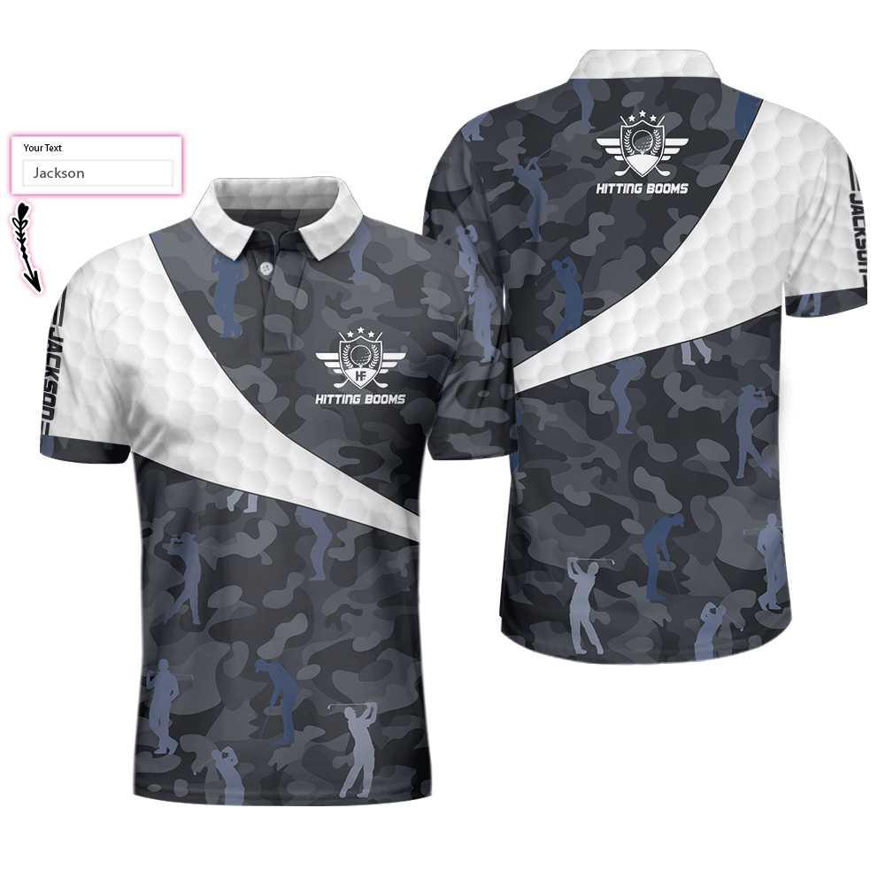 Men Golf Polo Shirt - Personalized Golf Ball And Camo Pattern Men Polo Shirt, Hitting Booms Camo Pattern Custom Polo Shirt, Best Golf Shirt For Men