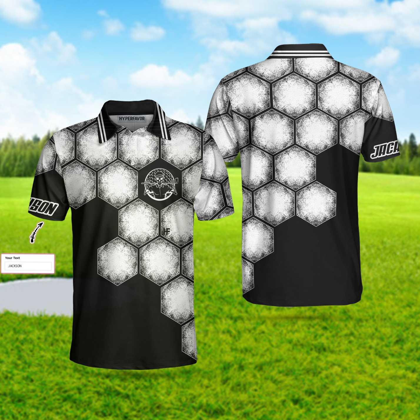 Men Golf Polo Shirt - Personalized Golf Ball Black White Polo Shirt, Best Custom Polo Shirt For Golf Players, Cool Golfing Shirt For Gofl Lover