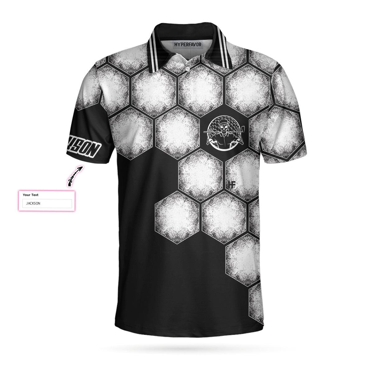 Men Golf Polo Shirt - Personalized Golf Ball Black White Polo Shirt, Best Custom Polo Shirt For Golf Players, Cool Golfing Shirt For Gofl Lover - Image 3