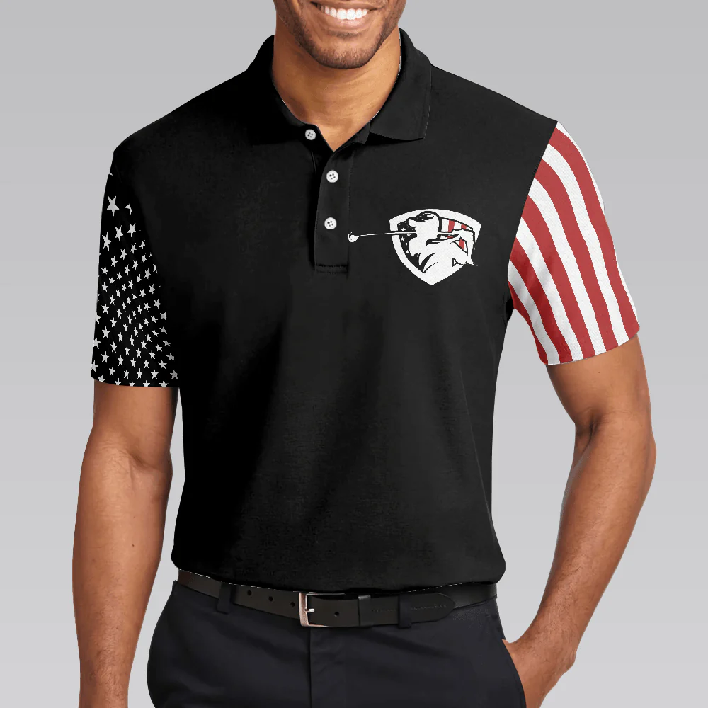 Men Golf Polo Shirt - Proud American Golf Polo Shirt, Dark Theme American Flag Polo Shirt, Patriotic Golf Shirt For Men, Golfers - Image 4