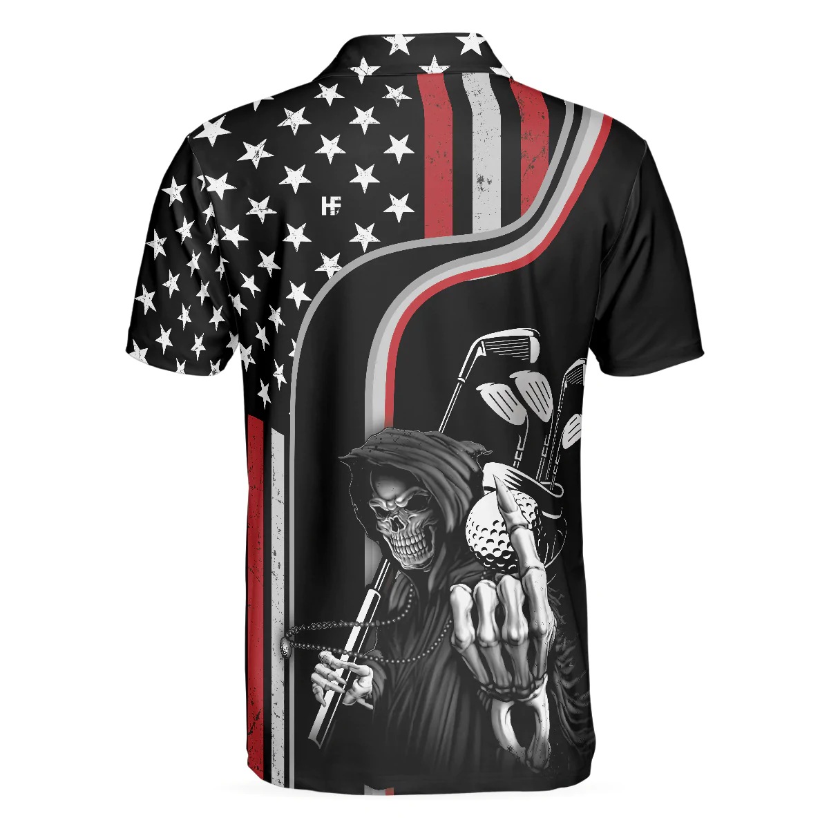 Men Golf Polo Shirt - Reaper American Flag Golf Polo Shirt, Black Theme Reaper Golfer Golf Shirt For Men - Gift For Men, Golfer - Image 2
