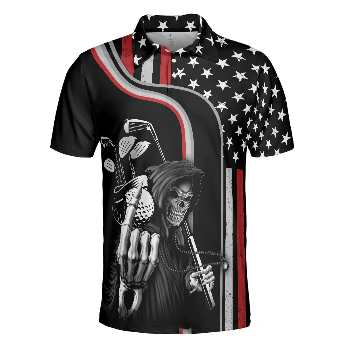 Men Golf Polo Shirt - Reaper American Flag Golf Polo Shirt, Black Theme Reaper Golfer Golf Shirt For Men - Gift For Men, Golfer - Image 3