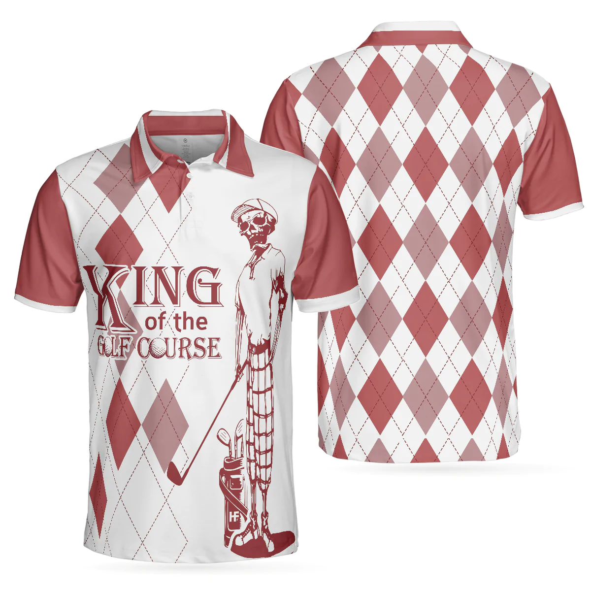 Men Golf Polo Shirt - Red Argyle Pattern Skeleton Golfer Men Polo Shirt, King Of The Golf Course Golf Polo Shirt, Best Golf Shirt For Male