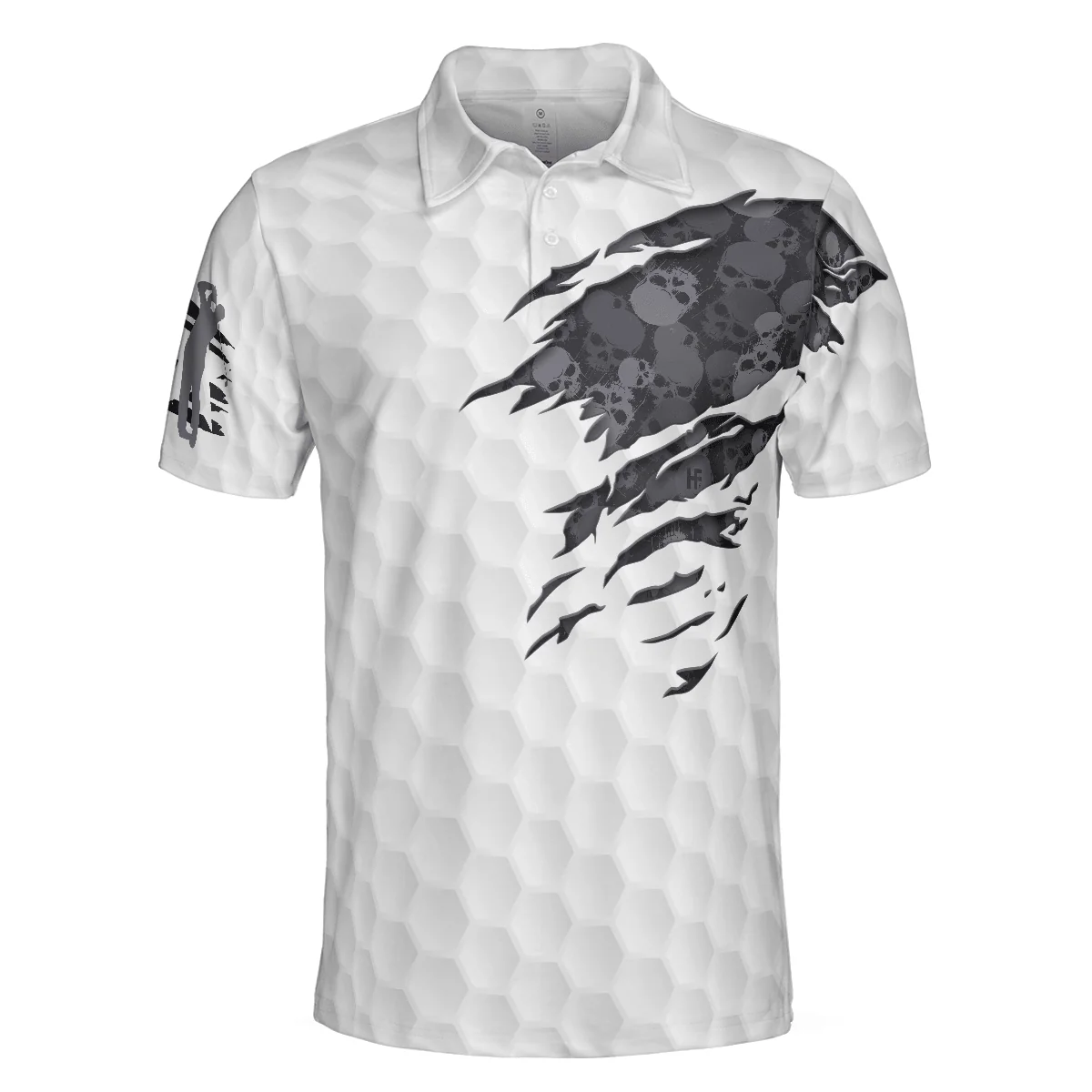 Men Golf Polo Shirt - Ripped Skull Pattern Men Polo Shirt, Grip It N' Rip It Golf Ball Texture Polo Shirt, Best Golf Shirt For Men - Image 3