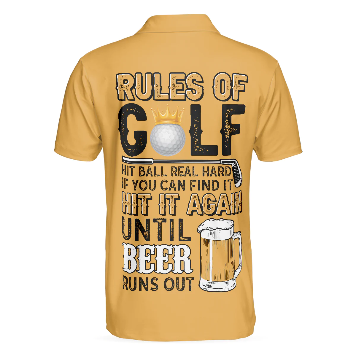 Men Golf Polo Shirt - Rules Of Golf Men Polo Shirt, Black And Orange Golfing Shirt With Sayings, Cool Golf Gift For Men, Golfers - Image 2