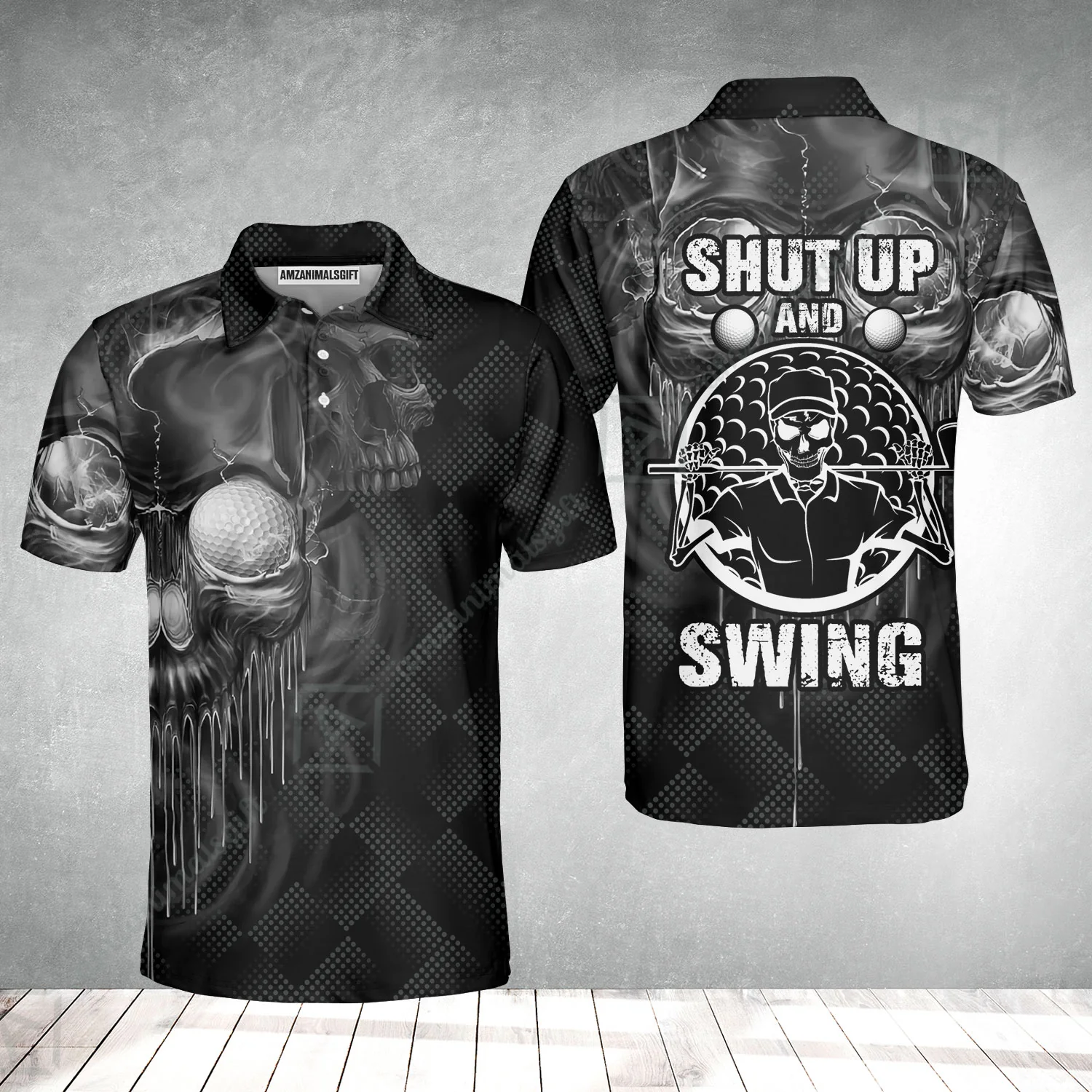 Men Golf Polo Shirt - Scary Skull Golf Men Polo Shirt, Golf Shut Up Shirt Design For Men, Best Halloween Golf - Image 2