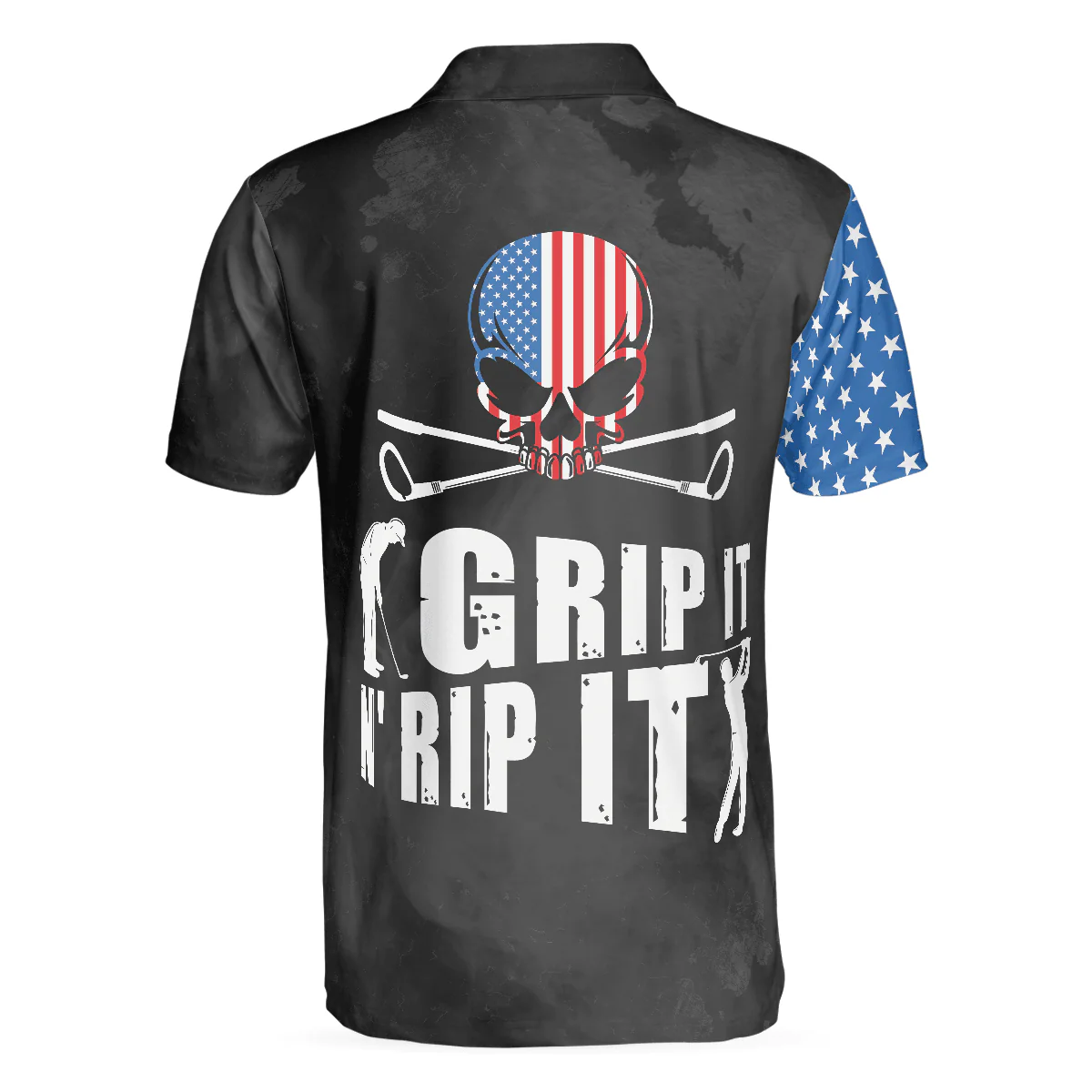 Men Golf Polo Shirt - Skull American Flag Men Polo Shirt, Grip It N' Rip It Skull Golf With American Flag Golf Polo Shirt, Cool Golf Shirt For Men - Image 2