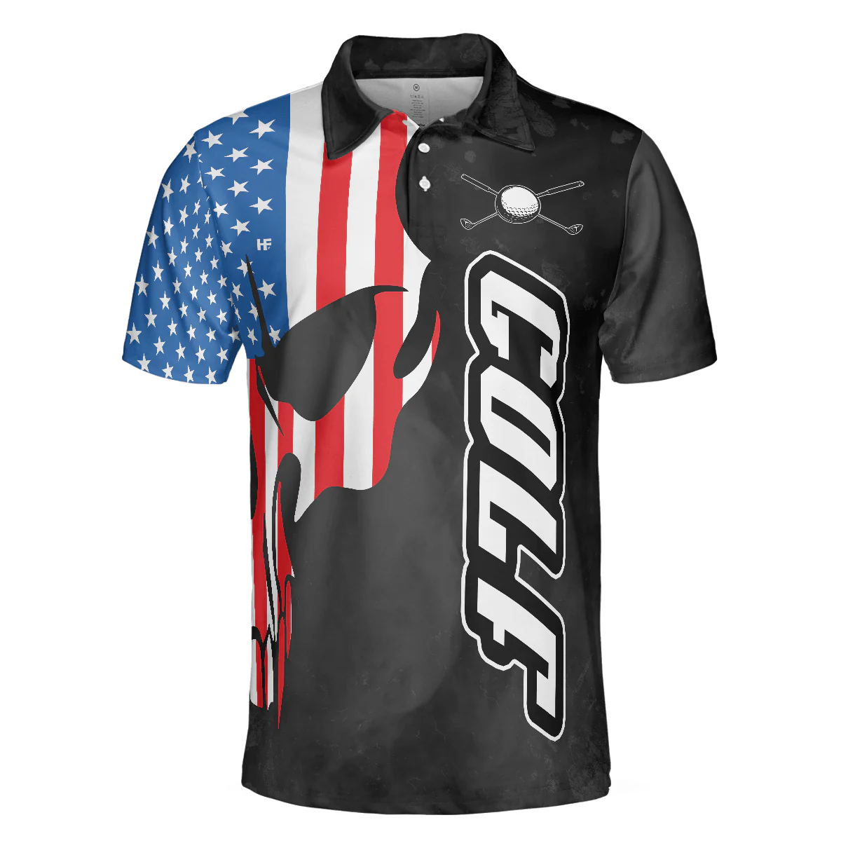 Men Golf Polo Shirt - Skull American Flag Men Polo Shirt, Grip It N' Rip It Skull Golf With American Flag Golf Polo Shirt, Cool Golf Shirt For Men - Image 3