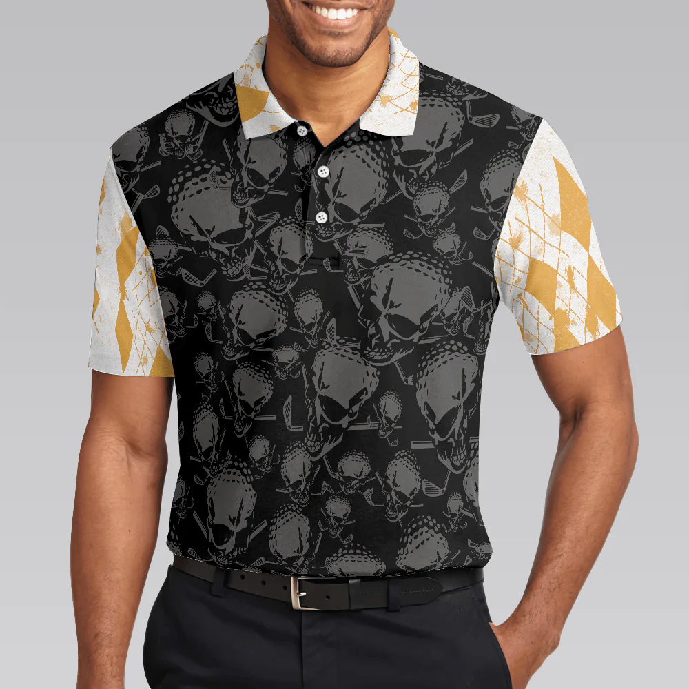 Men Golf Polo Shirt - Skull Cool Drinking Golf Men Polo Shirt, Golf & Beer That Is Why I Am Here Skull Polo Shirt, Best Golf Shirt Design For Beer Lovers - Image 5