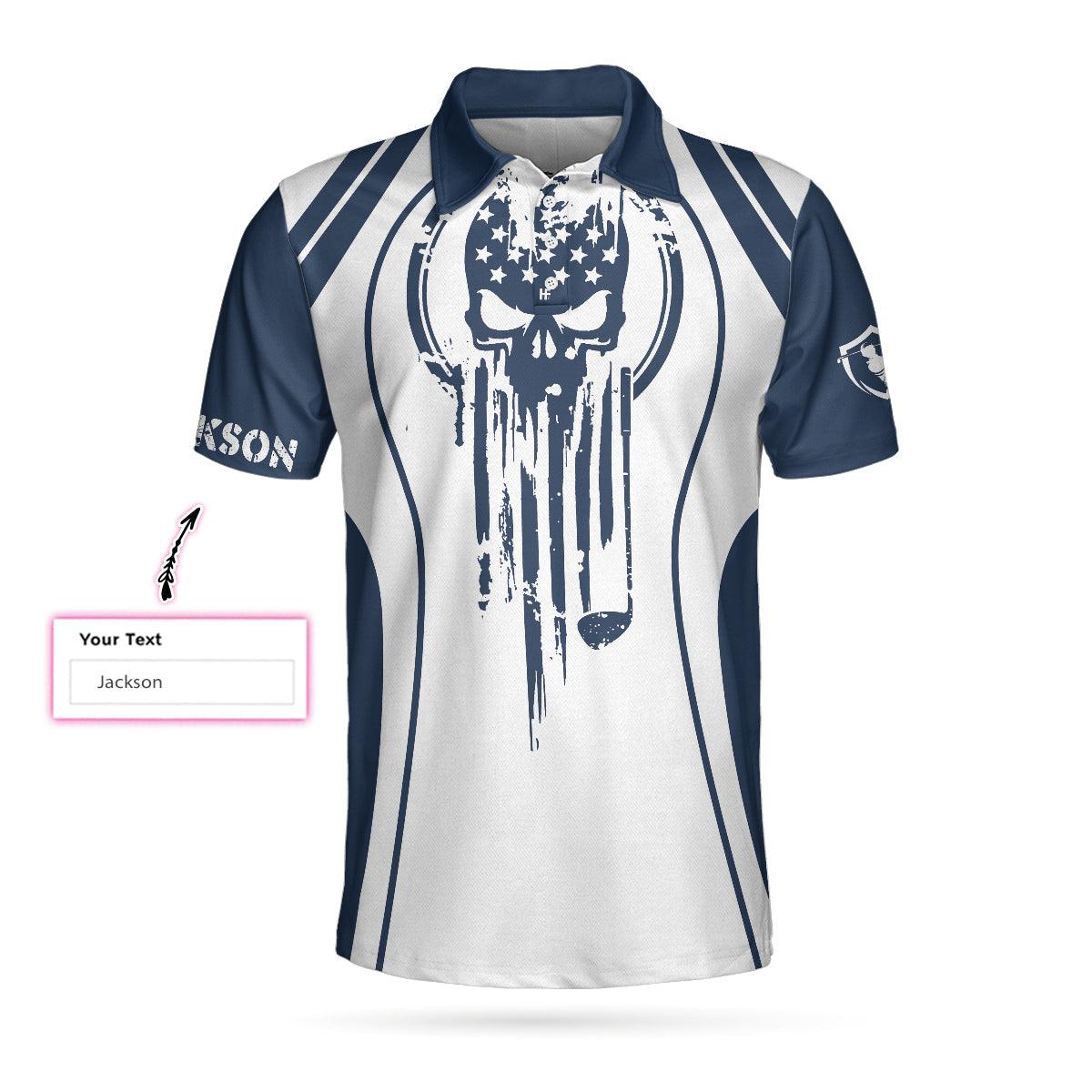 Men Golf Polo Shirt - Skull Golf Custom Name Polo Shirt, Personalized Skull American Flag Golf Polo Shirt - Perfect Gift For Men, Golfers - Image 4