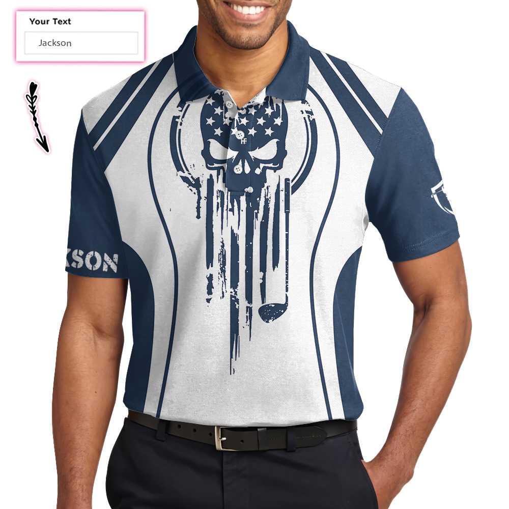 Men Golf Polo Shirt - Skull Golf Custom Name Polo Shirt, Personalized Skull American Flag Golf Polo Shirt - Perfect Gift For Men, Golfers - Image 6