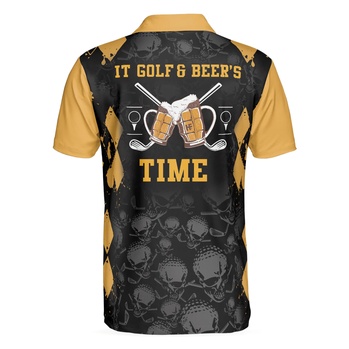 Men Golf Polo Shirt - Skull Pattern Golf Drinking Men Polo Shirt, It Golf & Beer's Time Polo Shirt, Best Beer Golf Shirt For Men - Image 2