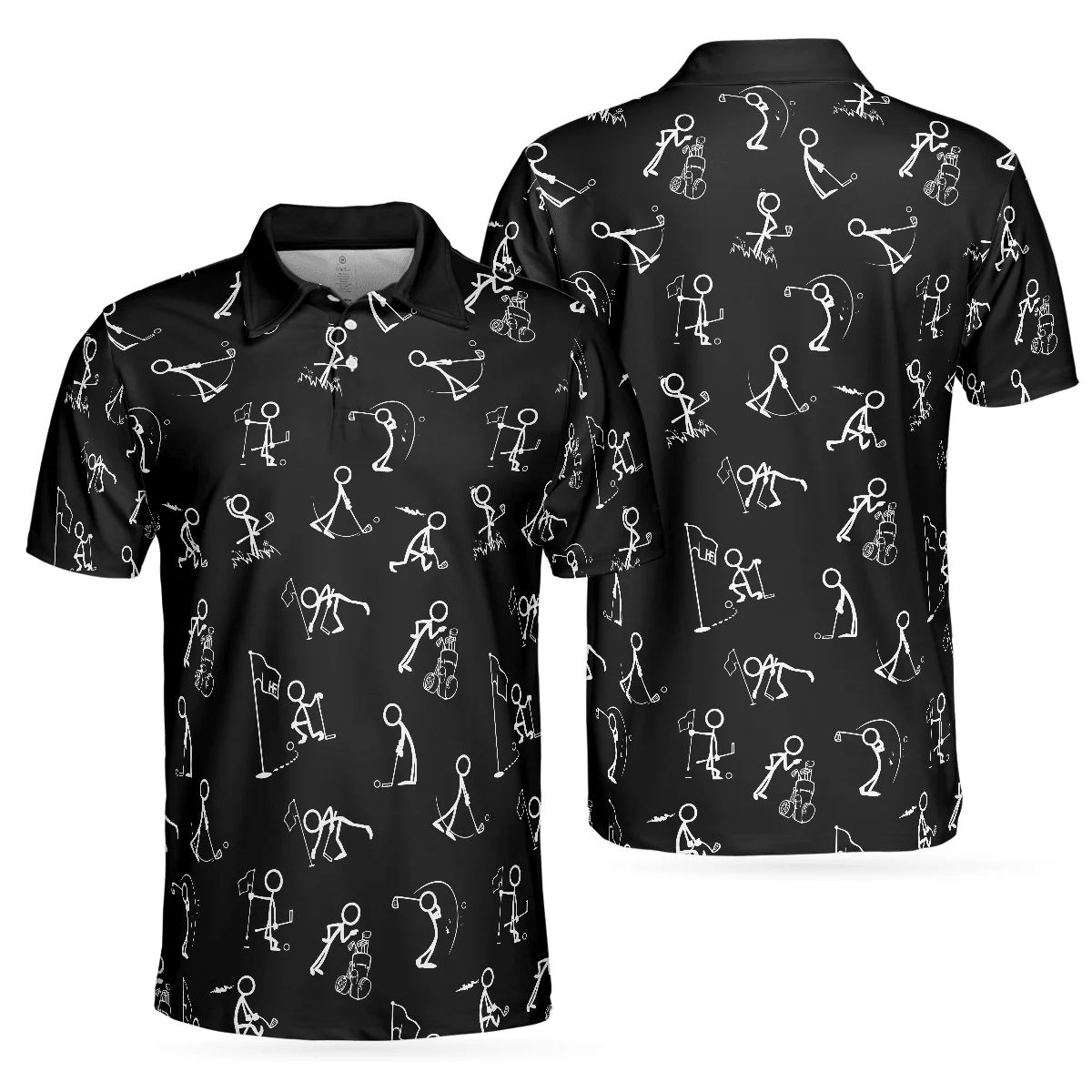 Men Golf Polo Shirt - Stickfigures Playing Golf Polo Shirt, Doodling Golfer Polo Shirt, Best Golf Shirt For Men - Perfect Gift For Men, Golfers