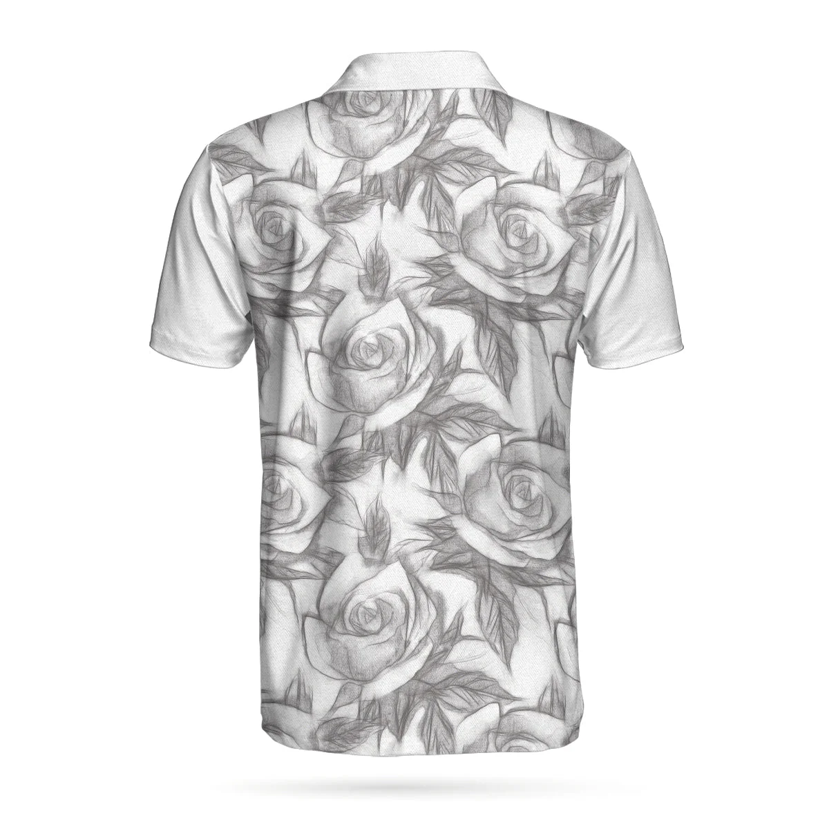 Men Golf Polo Shirt -  Sugar Skull Drawing Love Polo Shirt, Skull Couple Rose Pattern Pencil Sketching Polo Shirt For Men - Perfect Gift For Men - Image 3
