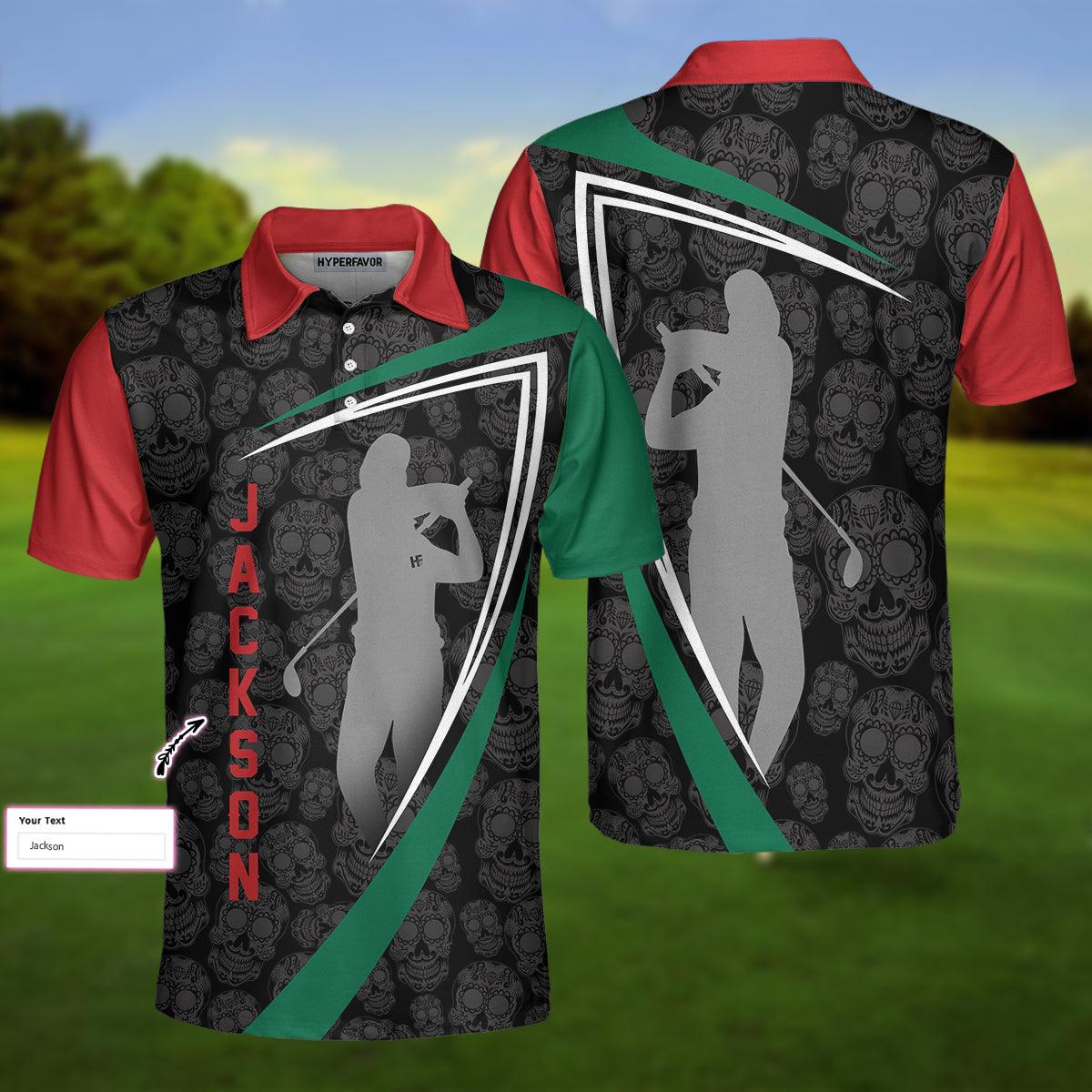 Men Golf Polo Shirt - Sugar Skull Golf Custom Polo Shirt, Customized Skull Pattern Golf Shirt, Cool Golf Shirt Design - Perfect Gift For Men