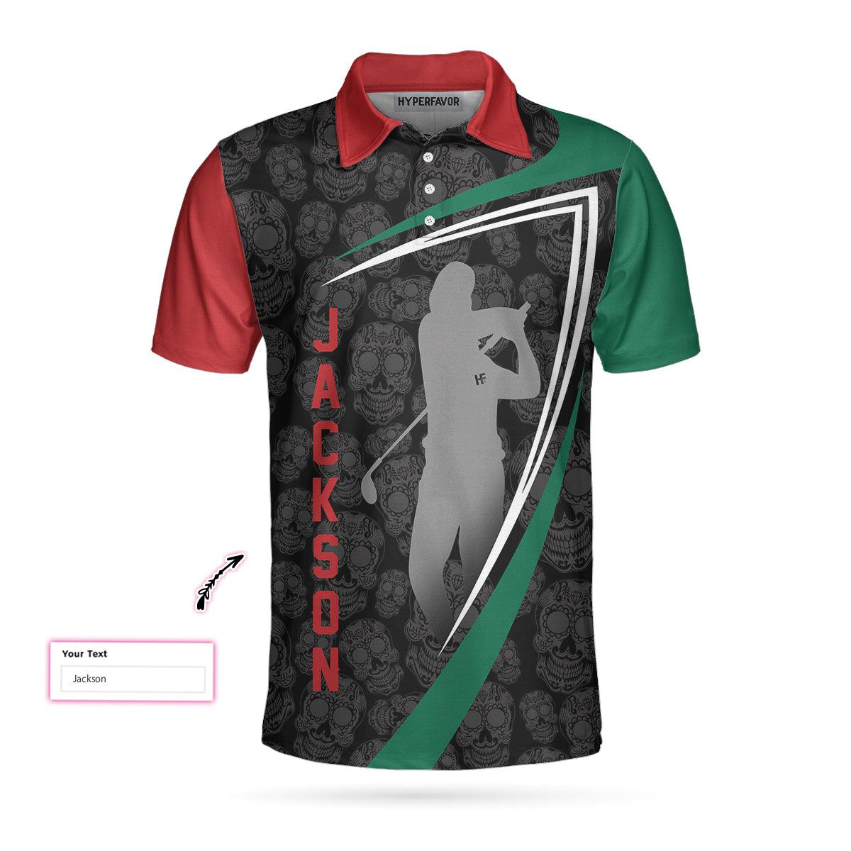 Men Golf Polo Shirt - Sugar Skull Golf Custom Polo Shirt, Customized Skull Pattern Golf Shirt, Cool Golf Shirt Design - Perfect Gift For Men - Image 3