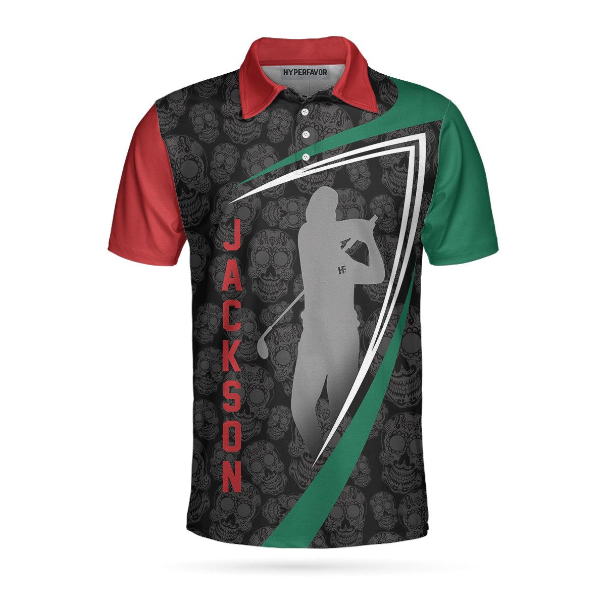 Men Golf Polo Shirt - Sugar Skull Golf Custom Polo Shirt, Customized Skull Pattern Golf Shirt, Cool Golf Shirt Design - Perfect Gift For Men - Image 4