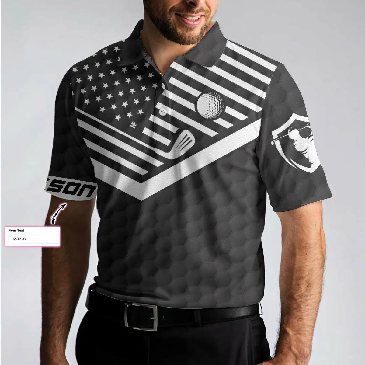 Men Golf Polo Shirt - Sun Sand and Swing Custom Polo Shirt, Personalized Black American Flag Golf Shirt - Perfect Gift For Men, Golf Lover - Image 4