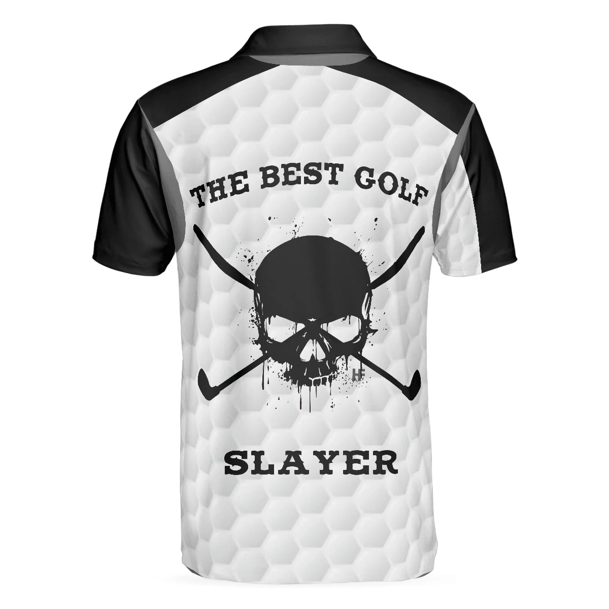Men Golf Polo Shirt - The Best Golf Slayer Wet Ink Skull Polo Shirt, Black Shoulder White Golf Pattern Polo Shirt, Best Golf Shirt For Men - Image 2