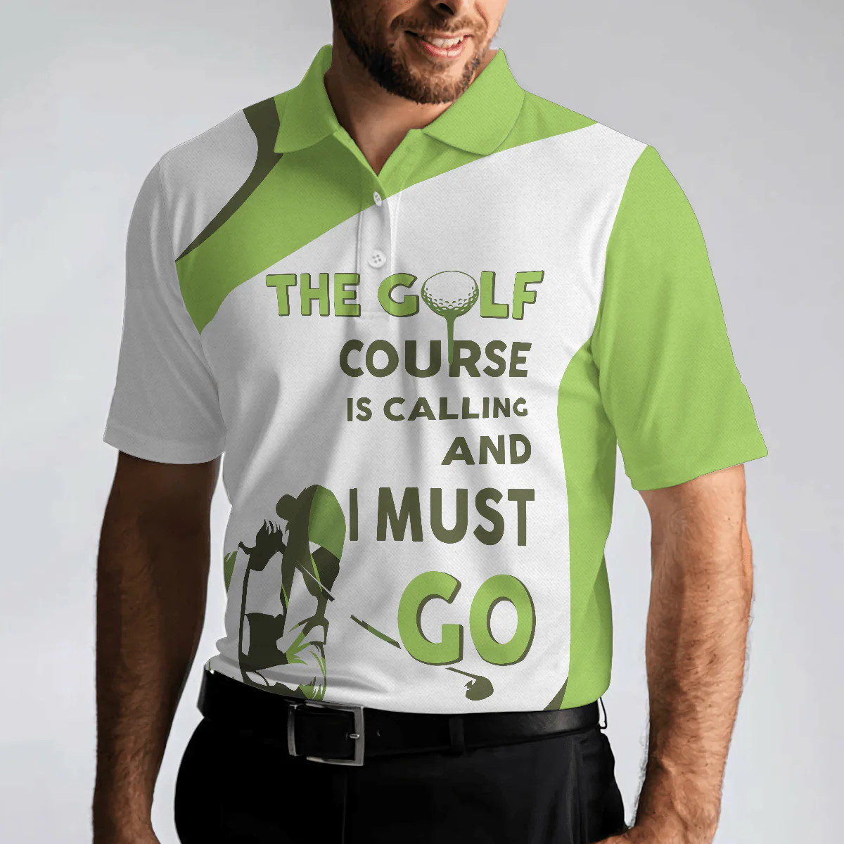 Men Golf Polo Shirt - The Golf Course Is Calling And I Must Go Men Polo Shirt, White And Green Golf Shirt For Men - Perfect Gift For Men, Golf Lover - Image 5