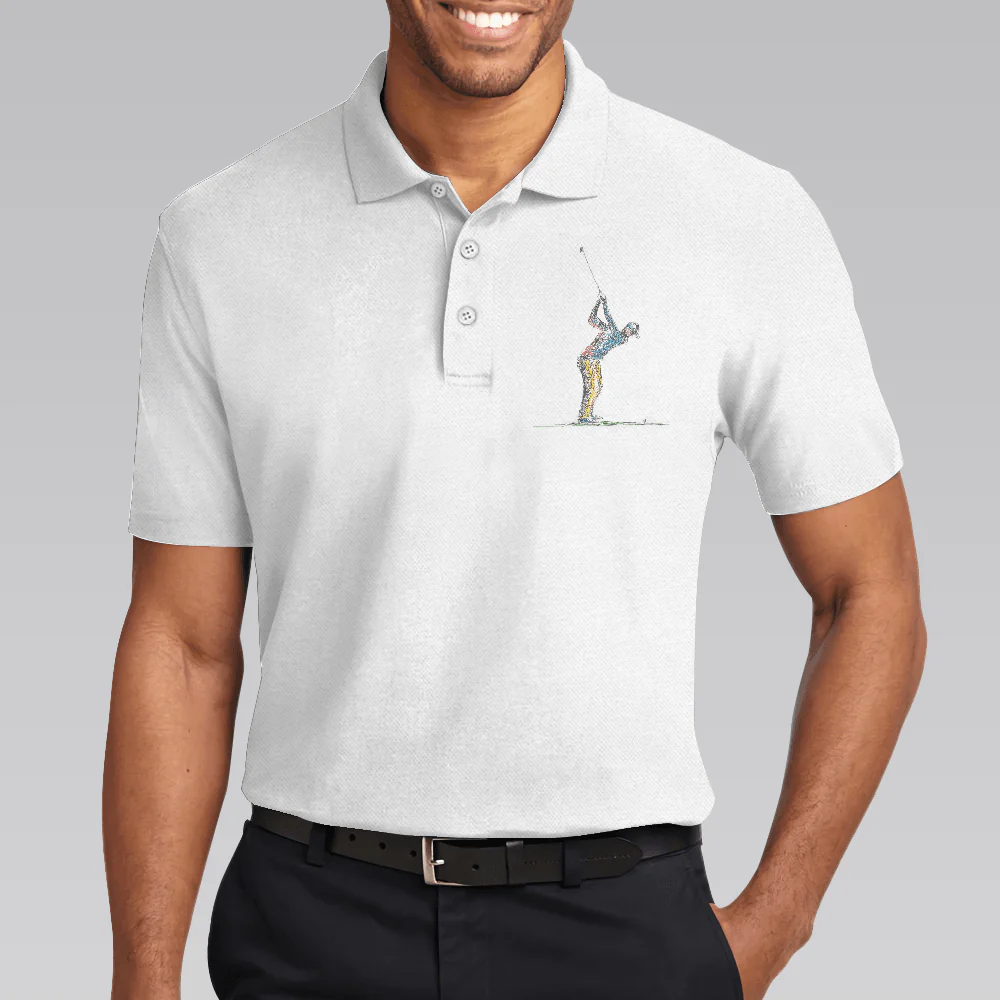 Men Golf Polo Shirt - Things My Dad Love Golfing And Bourbon Whiskey Golf Polo Shirt, White Drinking Golfer Polo Shirt For Men, Golfers - Image 5