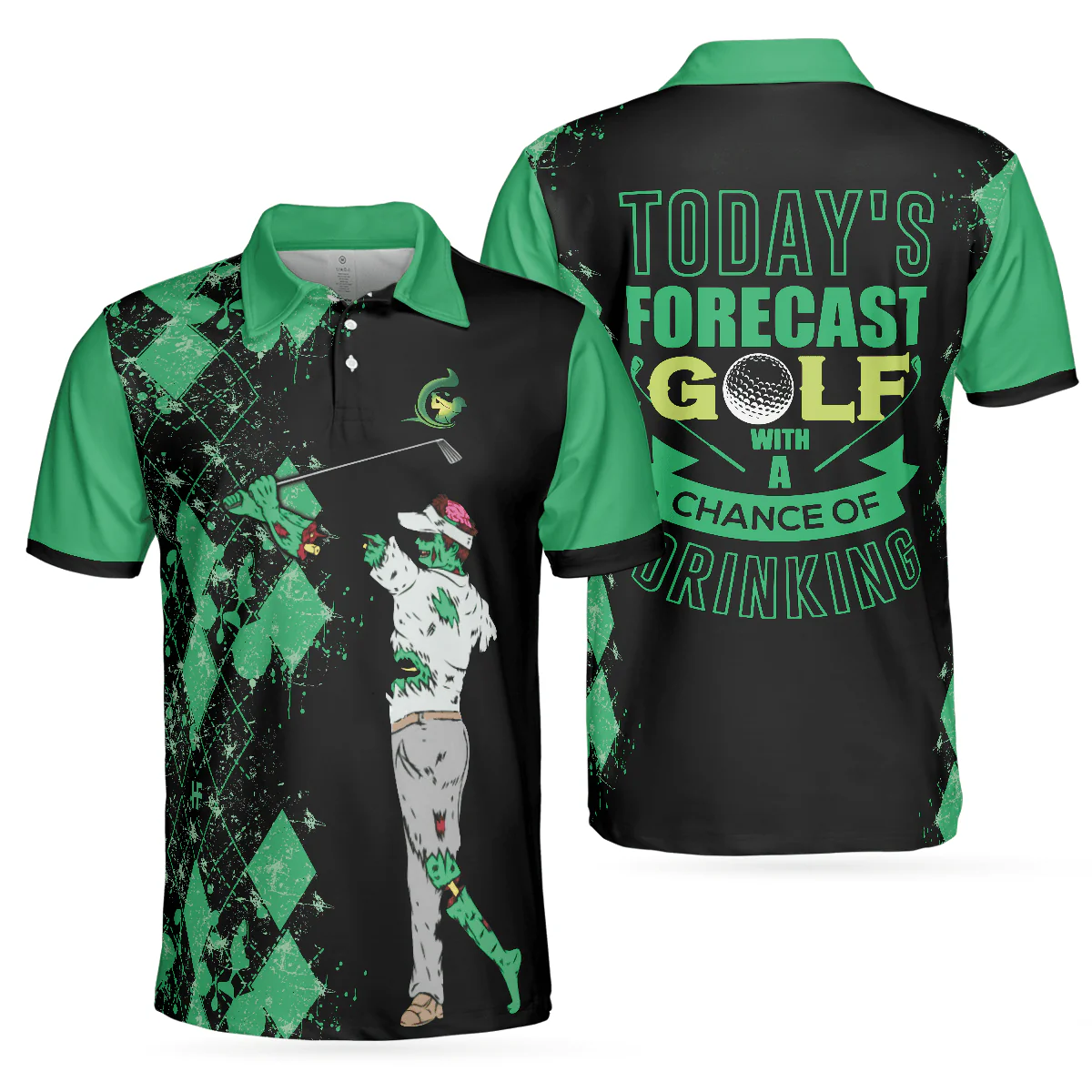 Men Golf Polo Shirt - Today's Forecast For Zombie Golfer Golf Polo Shirt, Smart Men Golf Polo Shirt - Perfect Gift For Men, Golf Lover