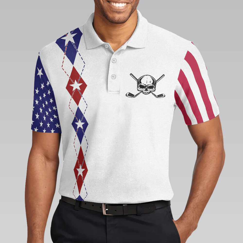 Men Golf Polo Shirt - Too Old To Work Too Young To Die But Perfect For Golfing Polo Shirt, American Flag Golfing Shirt For Men - Image 4