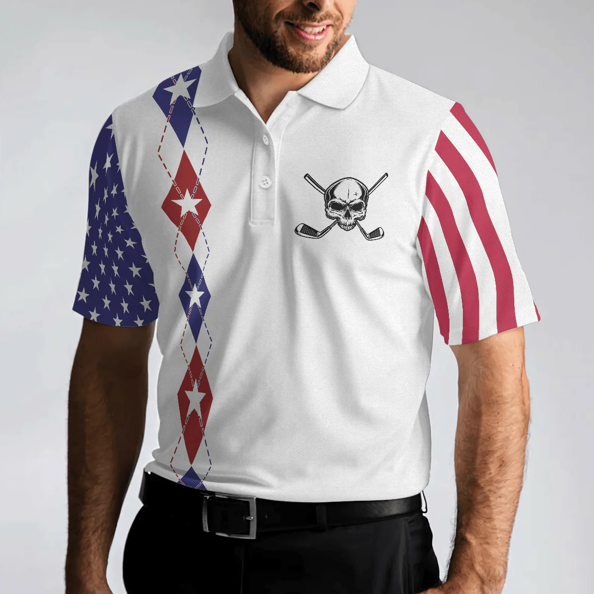 Men Golf Polo Shirt - Too Old To Work Too Young To Die But Perfect For Golfing Polo Shirt, American Flag Golfing Shirt For Men - Image 5