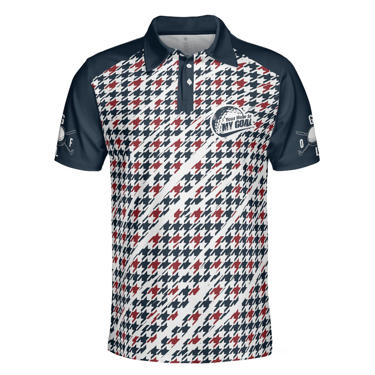 Men Golf Polo Shirt - Trendy Red & Blue Houndstooth Pattern Golf Shirt, Your Hole Is My Goal Polo Shirt - Perfect Gift For Men - Image 3