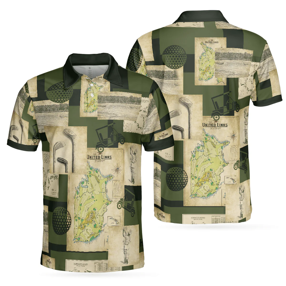 Men Golf Polo Shirt - Vintage Golf Art All Over Print Polo Shirt, Vintage Golf Map And Sketch Polo Shirt, Best Golf Shirt - Perfect Gift For Men