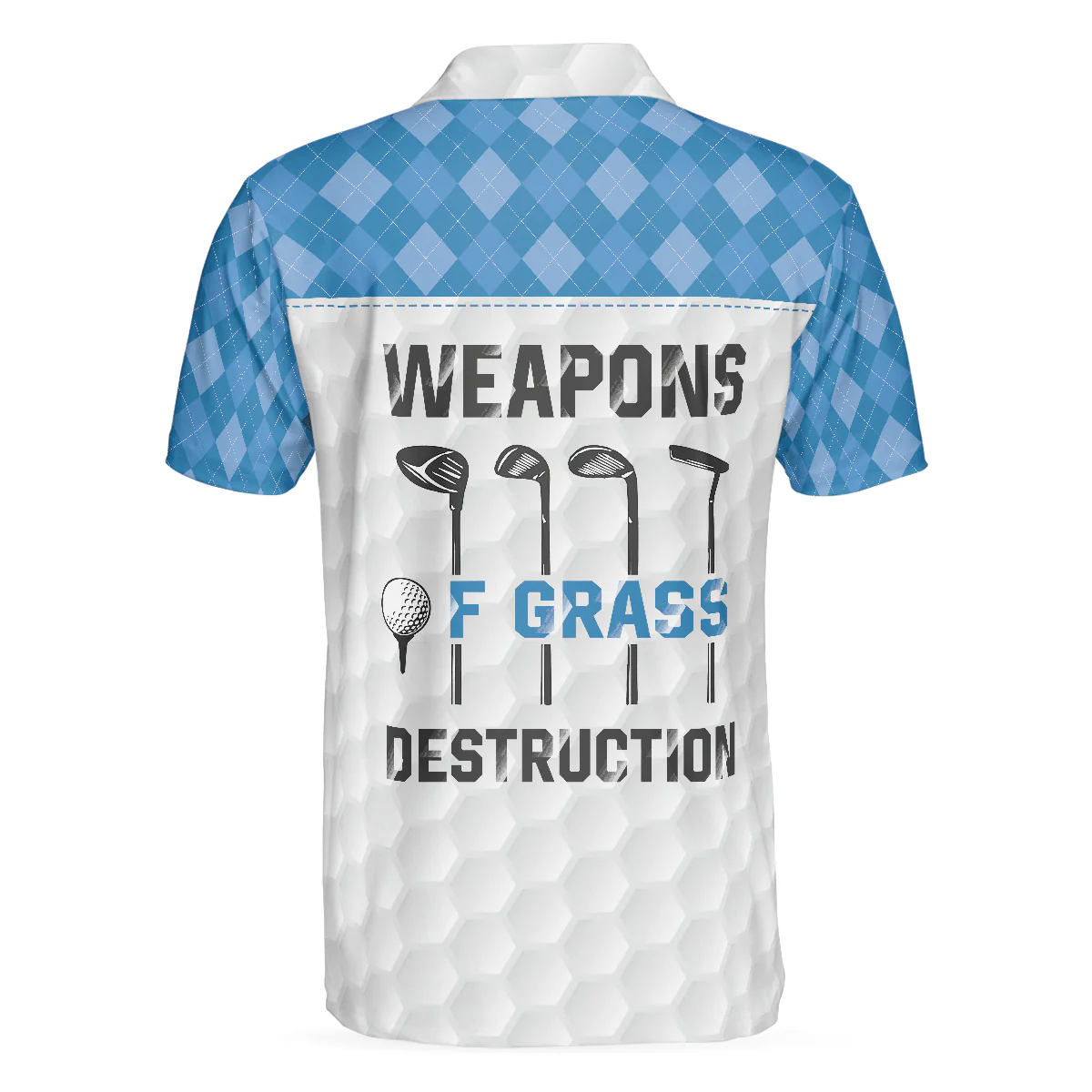 Men Golf Polo Shirt, Weapons Of Grass Destruction Polo Shirt, Golf Texture Blue Argyle Pattern Polo Shirt - Best Golf Shirt For Men, Golfers - Image 2