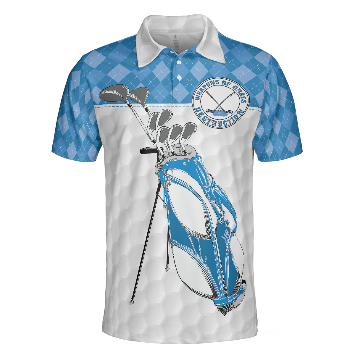 Men Golf Polo Shirt, Weapons Of Grass Destruction Polo Shirt, Golf Texture Blue Argyle Pattern Polo Shirt - Best Golf Shirt For Men, Golfers - Image 3
