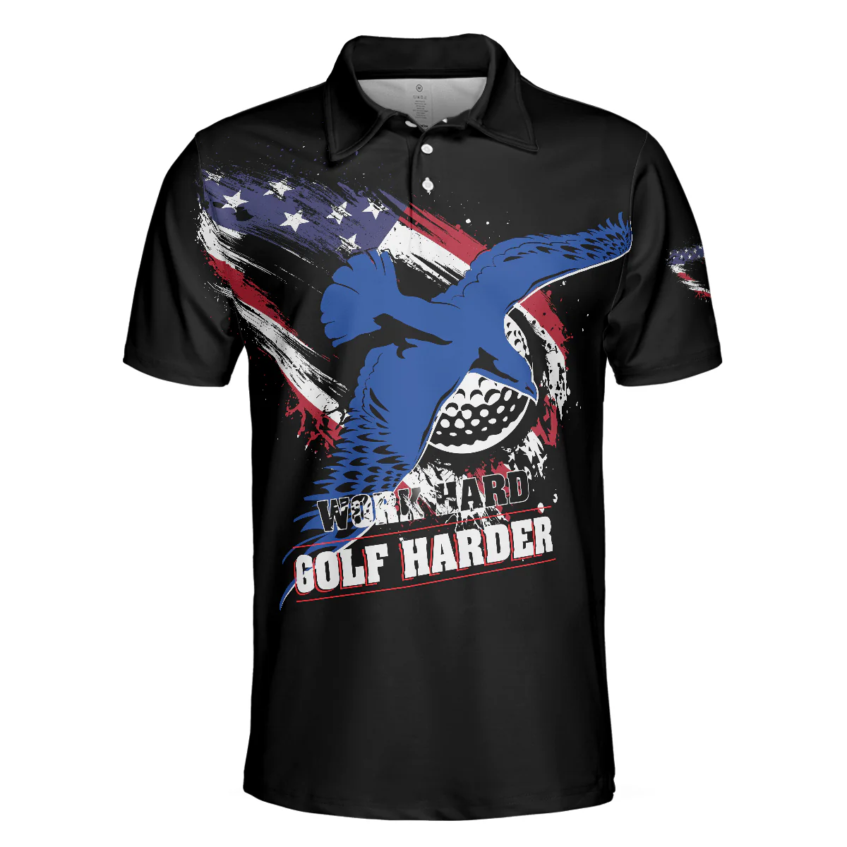 Men Golf Polo Shirt - Work hard Golf harder Albatross American Flag Polo Shirt, Golf Shirt For Men, Gift For Golfers - Image 2