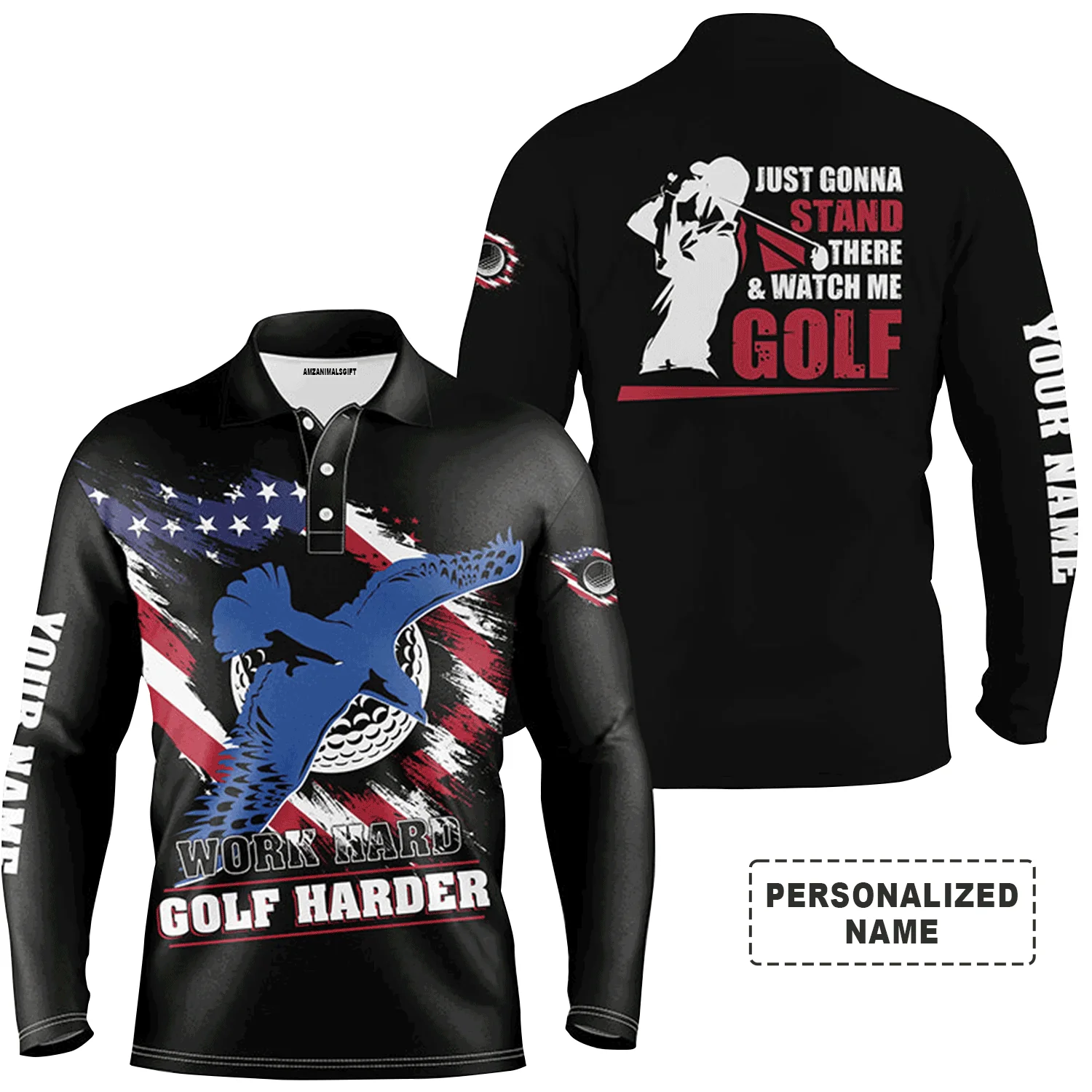 Men Golf Polo Shirt - Work hard Golf harder Albatross American Flag Polo Shirt, Golf Shirt For Men, Gift For Golfers - Image 6