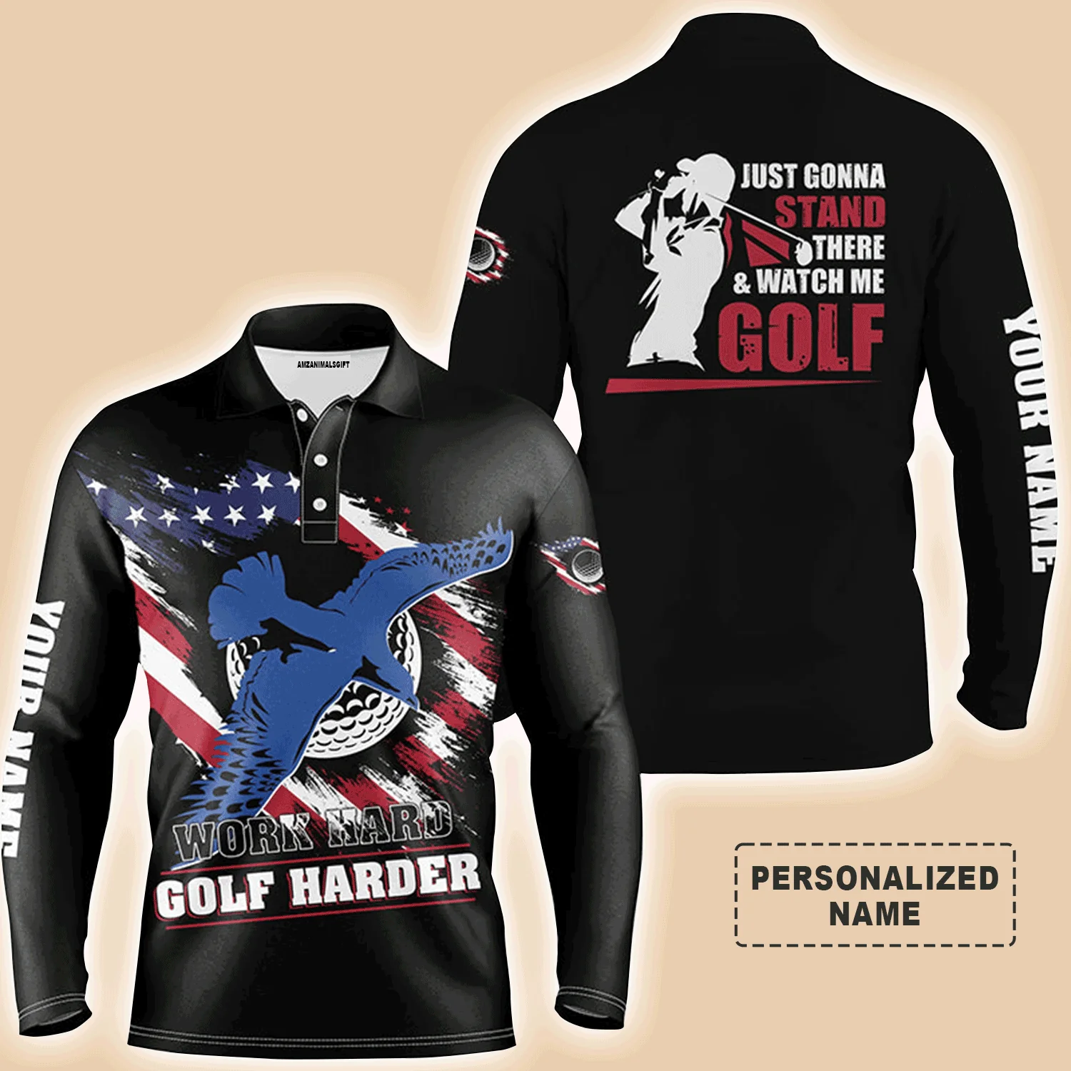 Men Golf Polo Shirt - Work hard Golf harder Albatross American Flag Polo Shirt, Golf Shirt For Men, Gift For Golfers - Image 7
