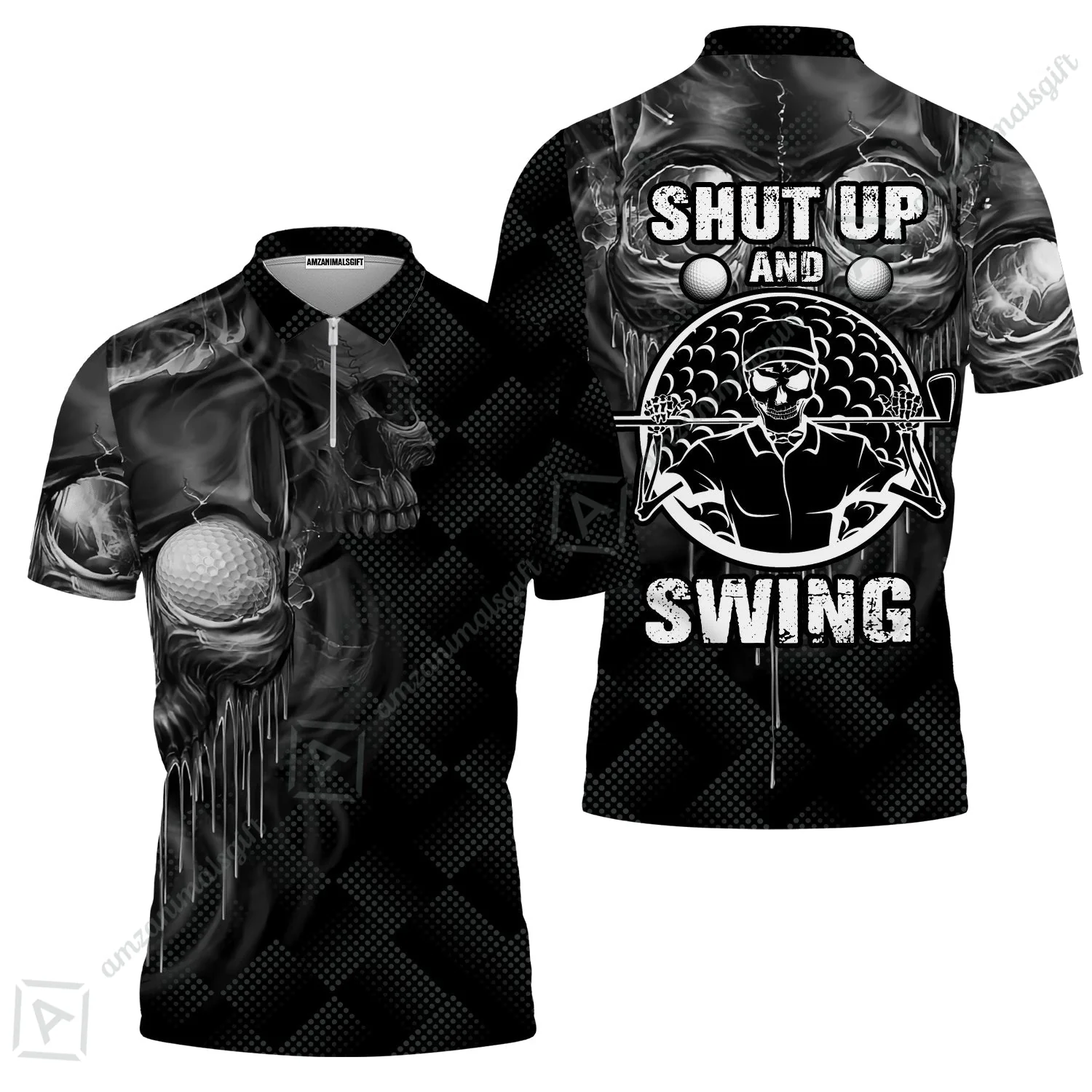 Men Golf T-Shirt - Scary Skull Golf Shut Up Shirt Design For Men, Best Halloween T-Shirt - Image 4