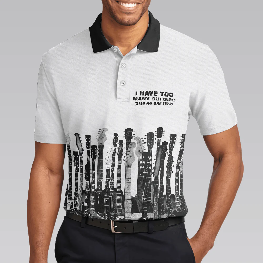 Men Guitar Polo Shirt - I Have Too Many Guitars White Polo Shirt, Guitarist Polo Shirt, Best Music Shirt For Men - Image 5