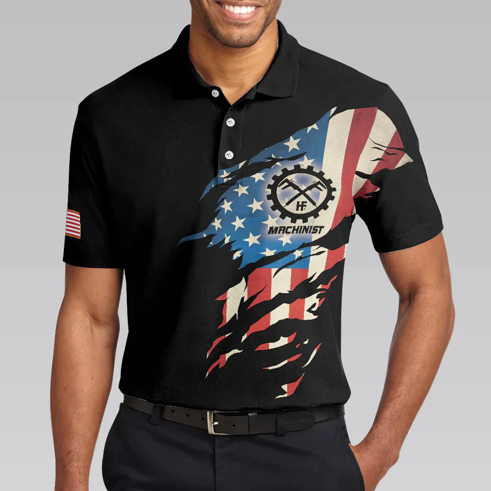 Men Machinist Polo Shirt - Machinist My Craft Allows Me To Build Anything Polo Shirt - Skull American Flag Machinist Shirt For Men - Image 4