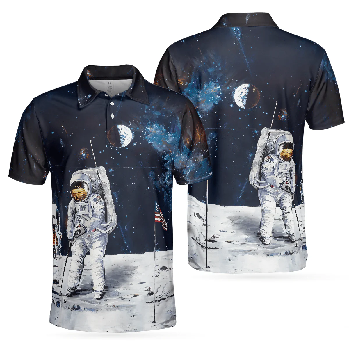 Men Polo Shirt - Astronaut Moon Golf Men Polo Shirt, American Flag Men Polo Shirt - Perfect Gift For Men, Golfers