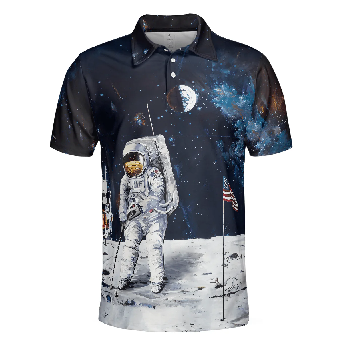 Men Polo Shirt - Astronaut Moon Golf Men Polo Shirt, American Flag Men Polo Shirt - Perfect Gift For Men, Golfers - Image 3