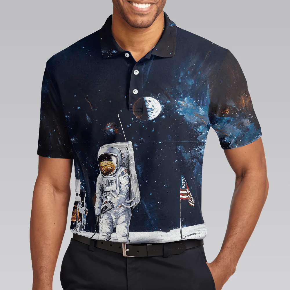 Men Polo Shirt - Astronaut Moon Golf Men Polo Shirt, American Flag Men Polo Shirt - Perfect Gift For Men, Golfers - Image 4
