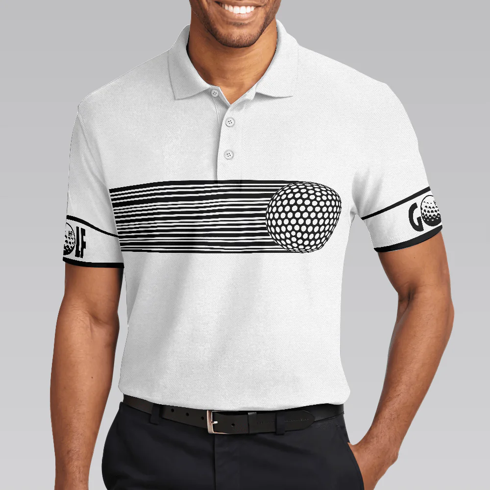 Men Polo Shirt - Black and White Stripes Barcode Golfing Polo Shirt, Golfer Hard Swing Polo Shirt, Best Golf Shirt For Men - Image 4