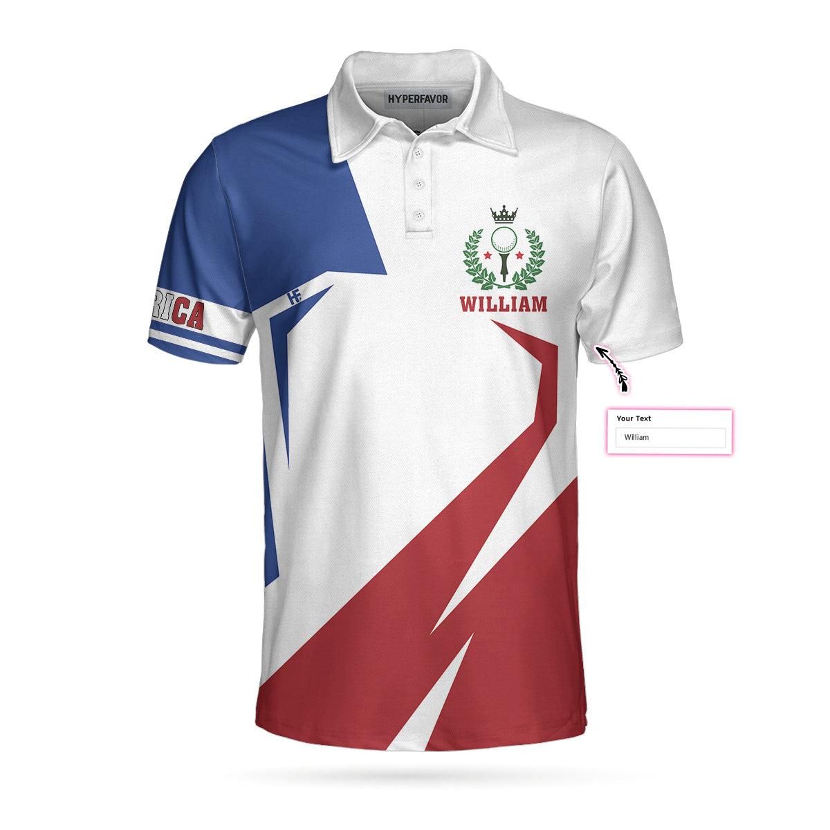 Golf Polo Shirt For Men - Blue Red White Golf Custom Polo Shirt, Customized American Golf Polo Shirt For Men - Image 3