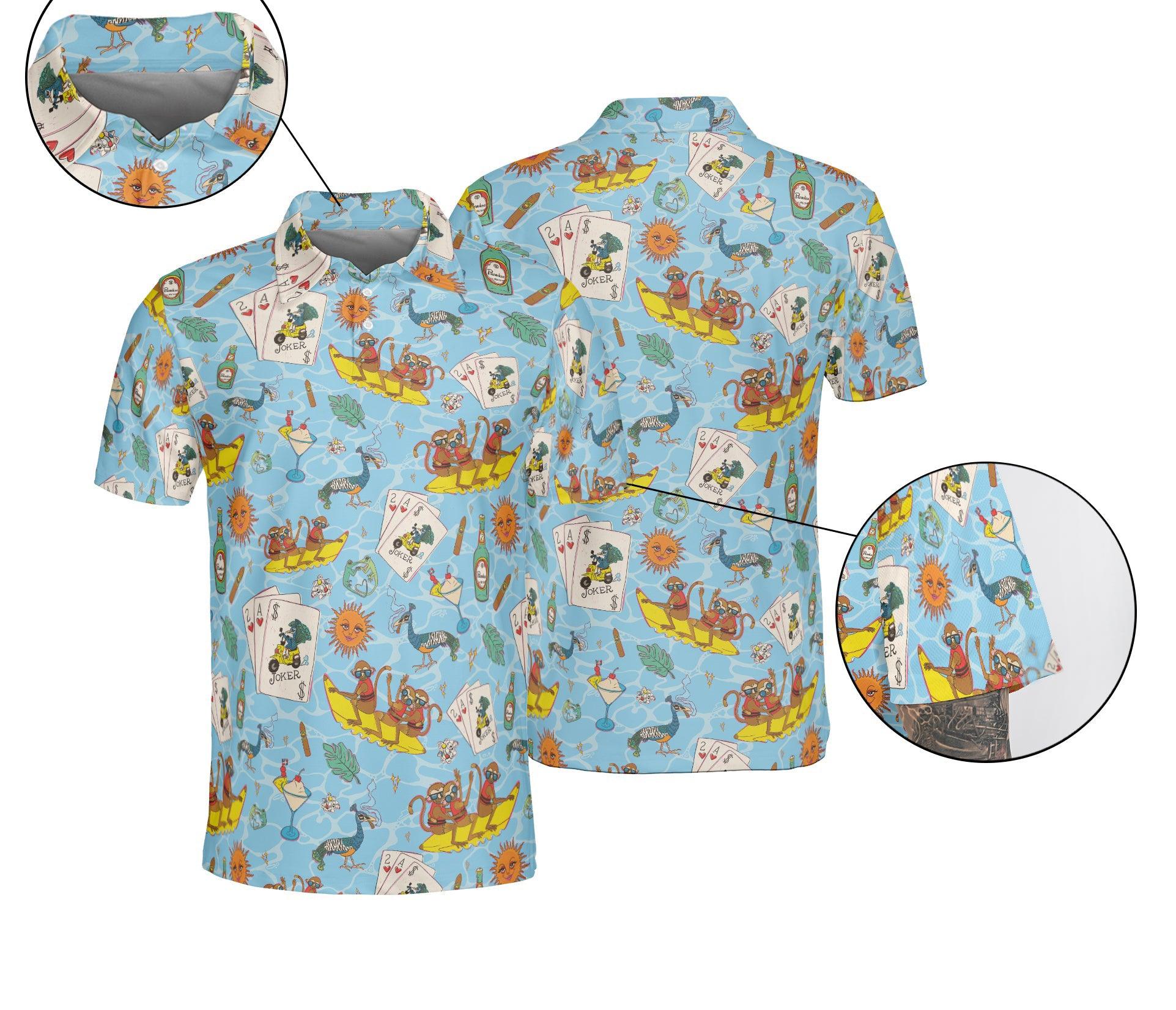 Men Polo Shirt - Beach Summer Hawaiian Pattern Polo Shirt For Men - Gift For Boyfriend, Friend, Family