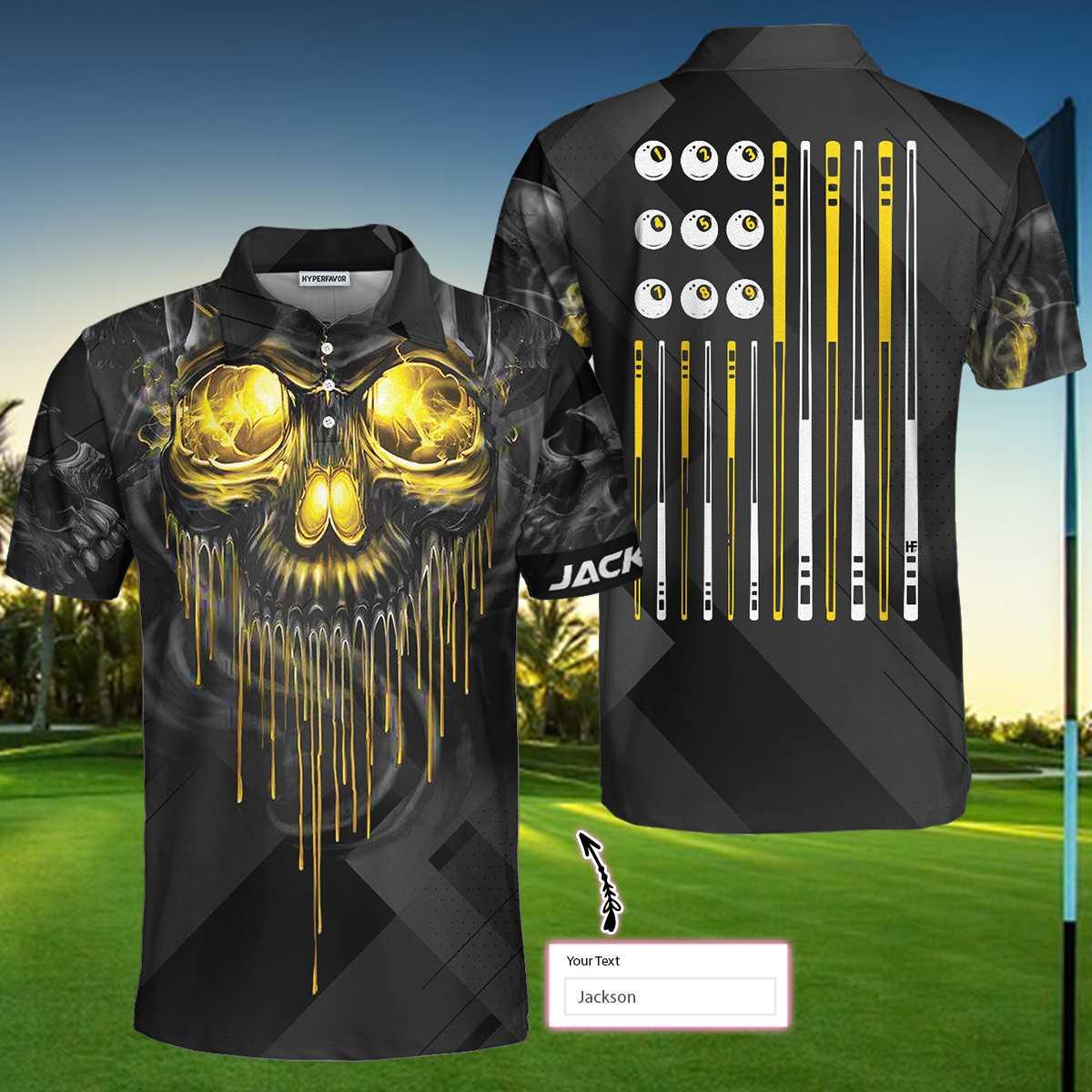 Billiards Men Polo Shirts - Billiards Pool Player Skull Custom Polo Shirt, Skull Billiards Polo Shirt For Billiards Players