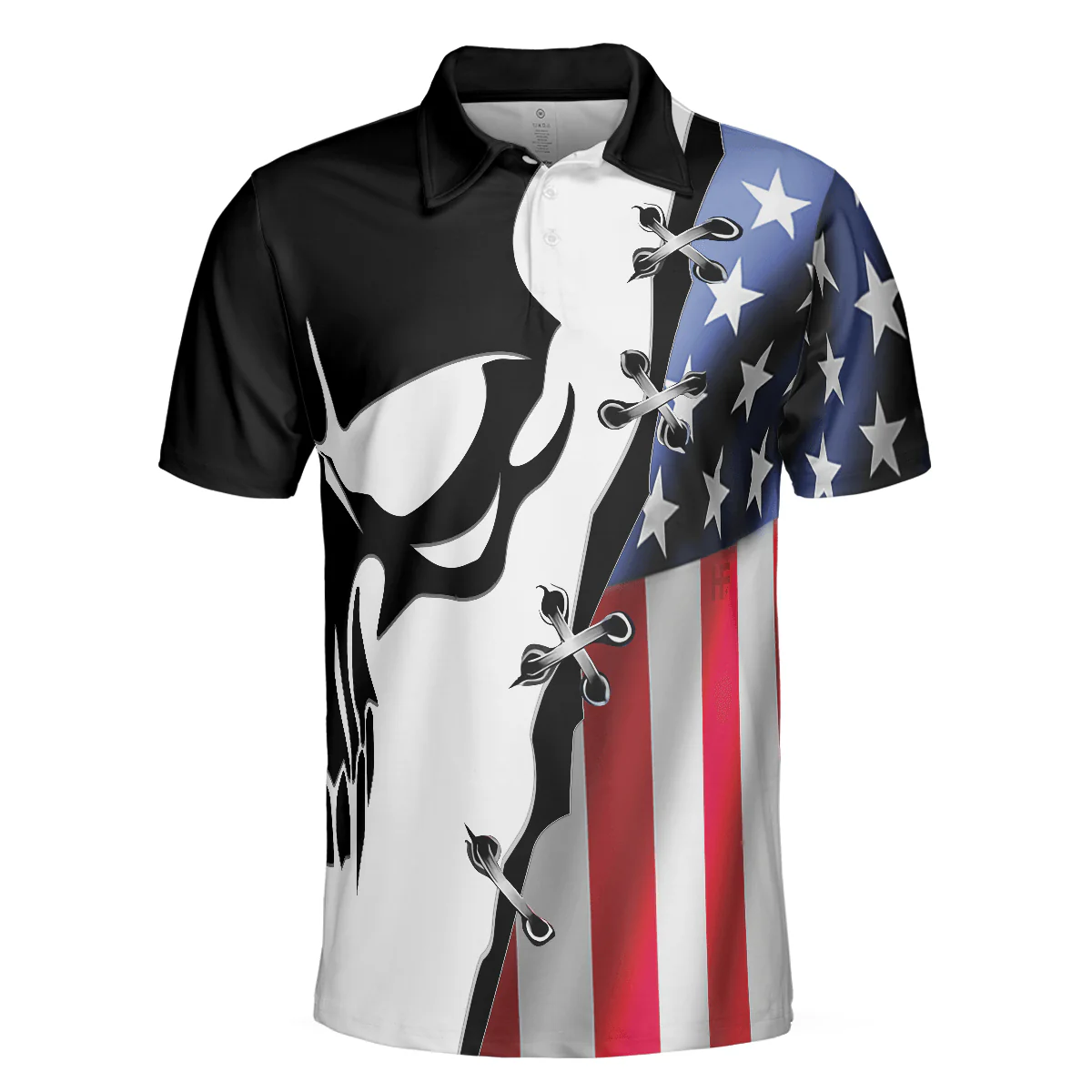 Men Polo Shirt - Black Skull Billiards Short Sleeve Polo Shirt, American Flag Polo Shirt, Best Billiards Shirt For Men - Image 3