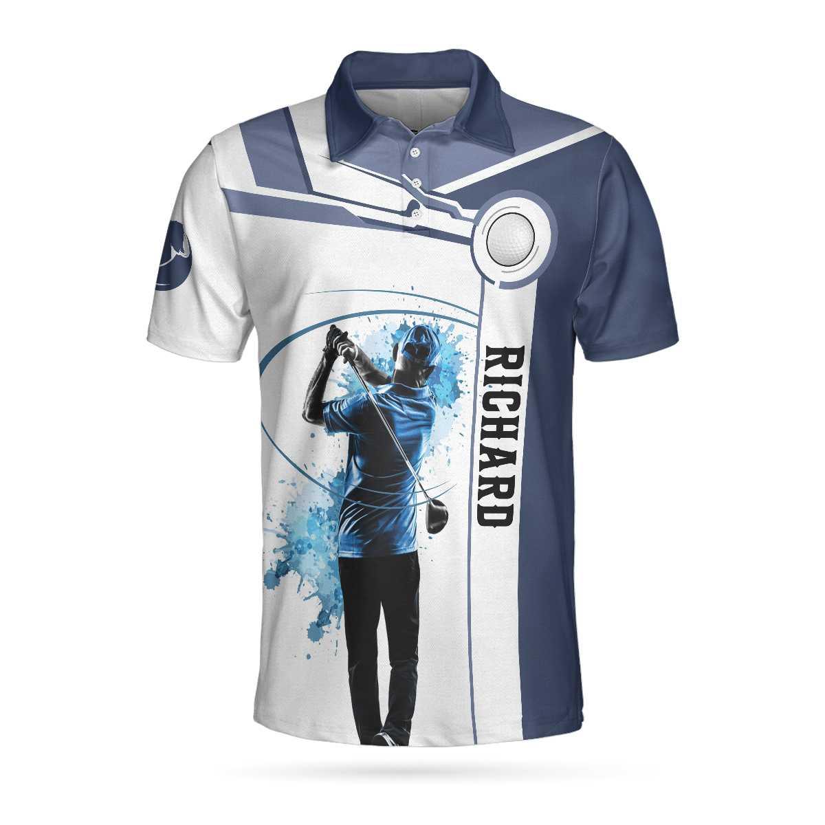 Golf Men Polo Shirt For Men - Blue Golf Lover Custom Golf Polo Shirt, Personalized White And Blue Golf Polo Shirt For Men - Image 2