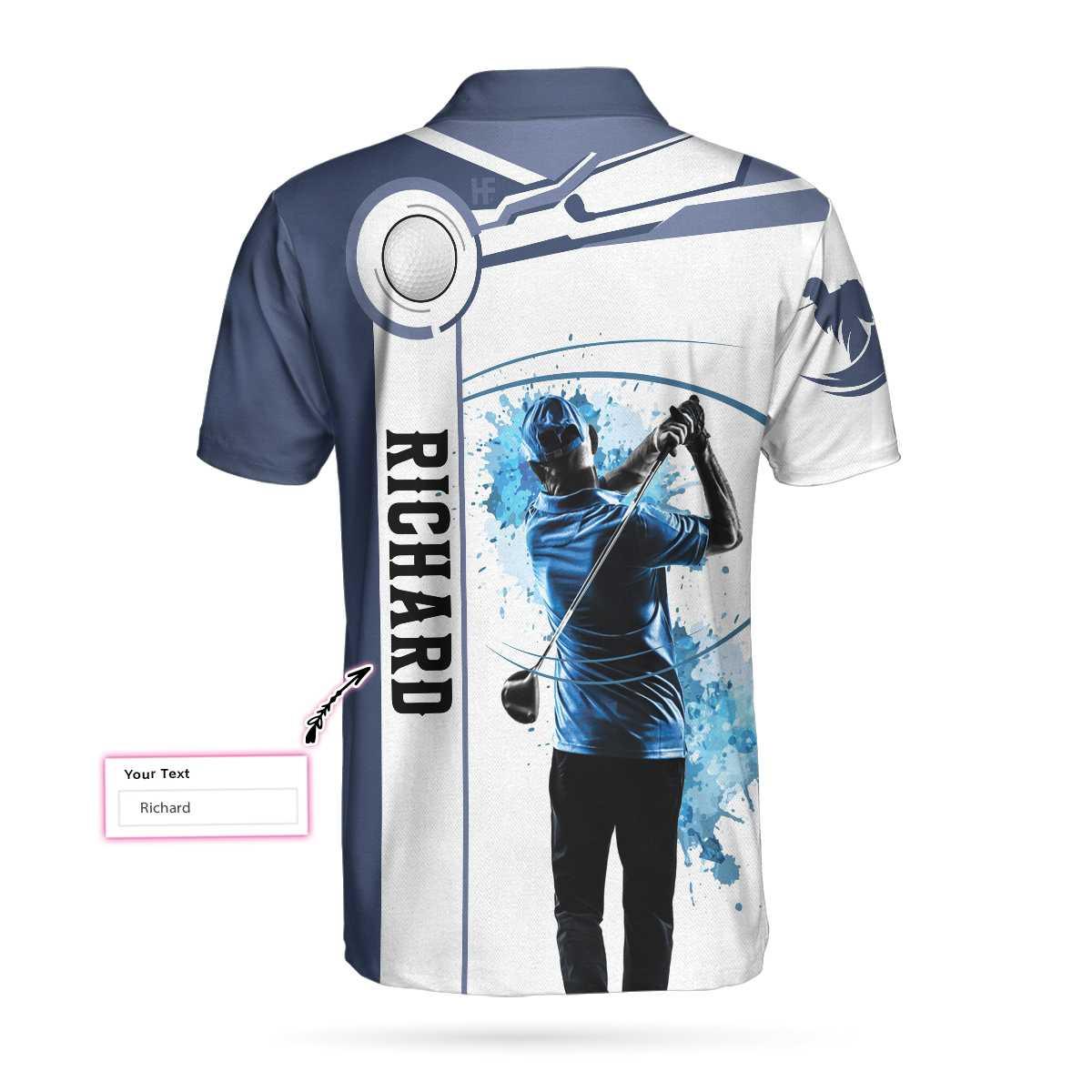 Golf Men Polo Shirt For Men - Blue Golf Lover Custom Golf Polo Shirt, Personalized White And Blue Golf Polo Shirt For Men - Image 3